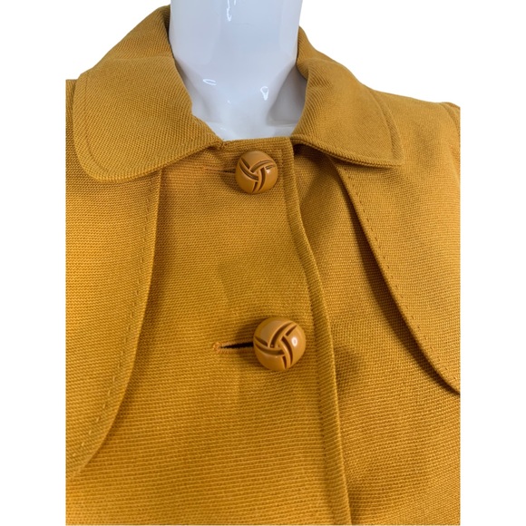 Dialogue Anthro jacket coat mustard yellow cape pleated 70s fashion fun rare S - Picture 9 of 16